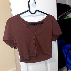 brown button-up crop top